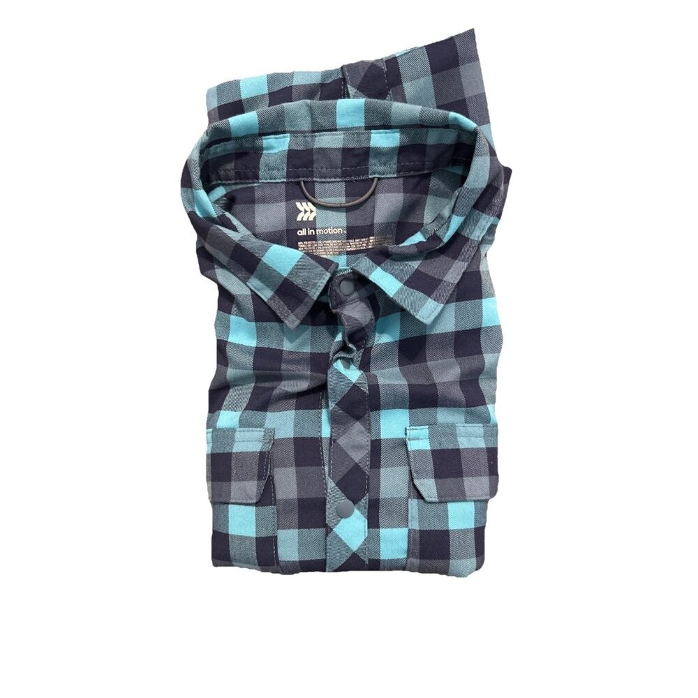 All in Motion Men's Long Sleeve Flannel Plaid Shirt Snaps Size Large